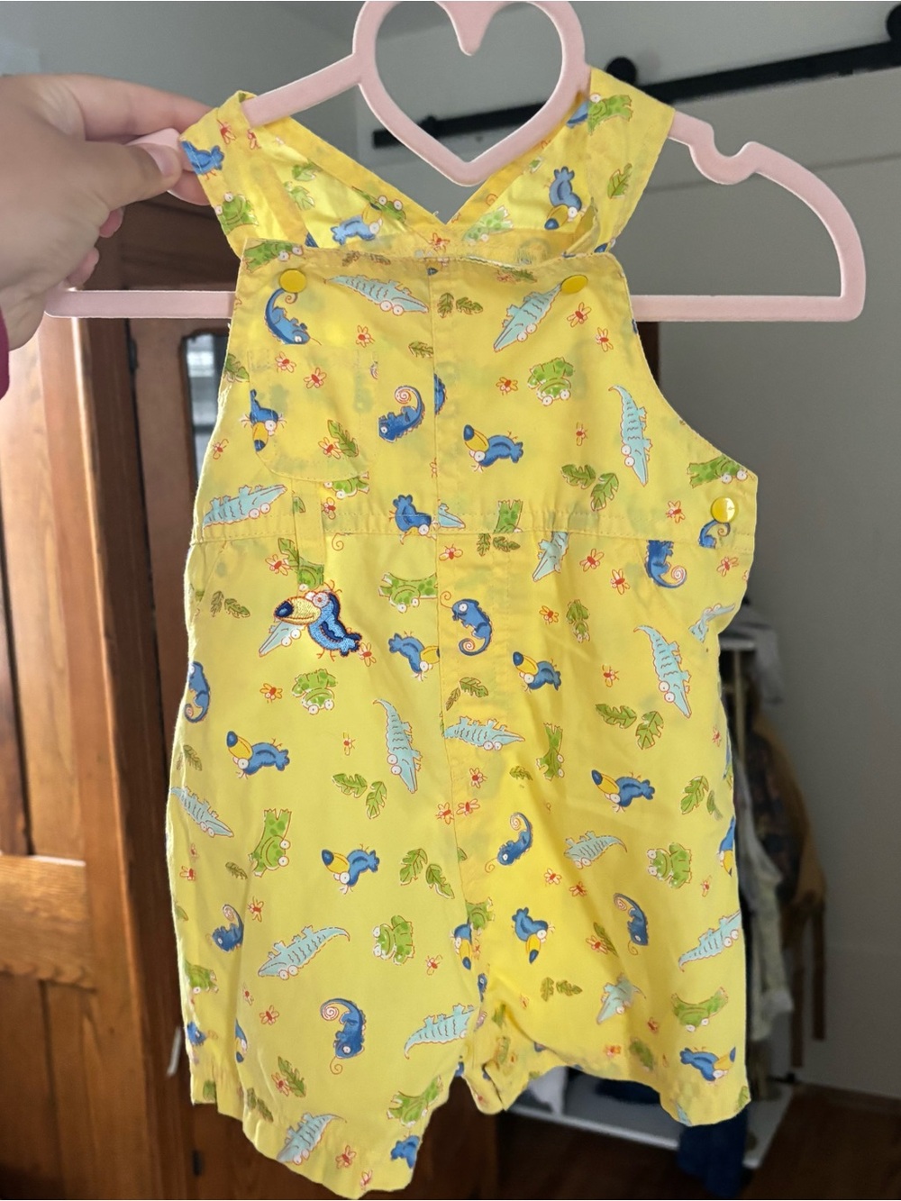 Yellow Baby Romper overalls with iguanas Animal Print